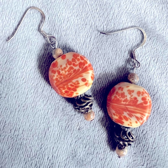 Orange Beaded Earrings - Picture 3 of 3